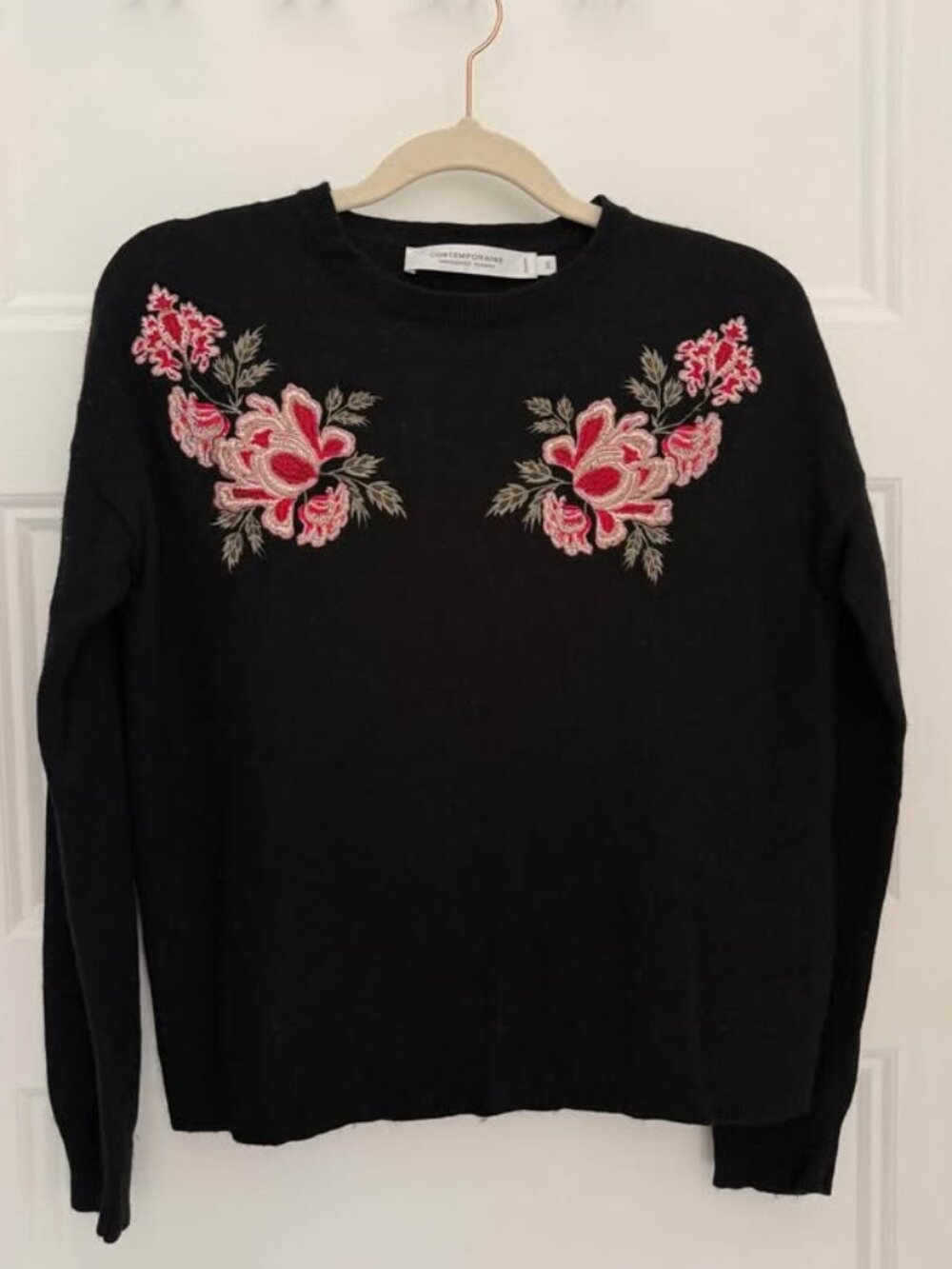 Black Sweater with Embroidered Flowers